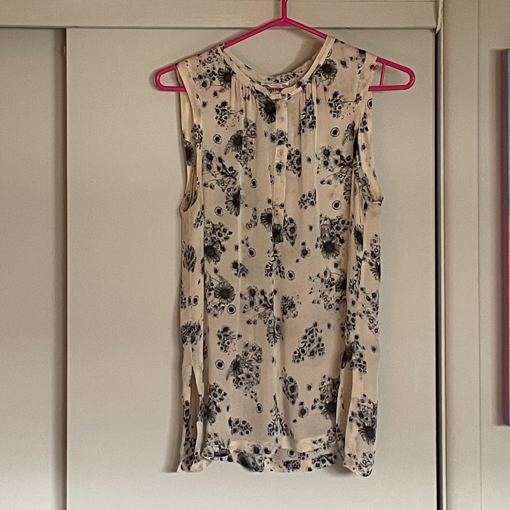 Sleeveless Silk Blouse - Cream and Black by Club Monaco (S)